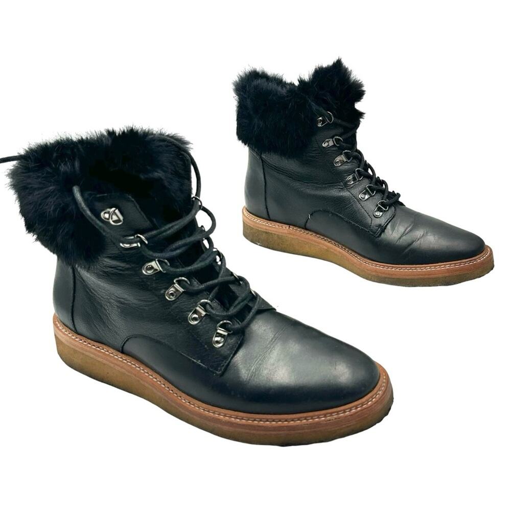 Botkier Women’s The Winter Boot Black Lace Up Genuine Rabbit Fur size 9.5